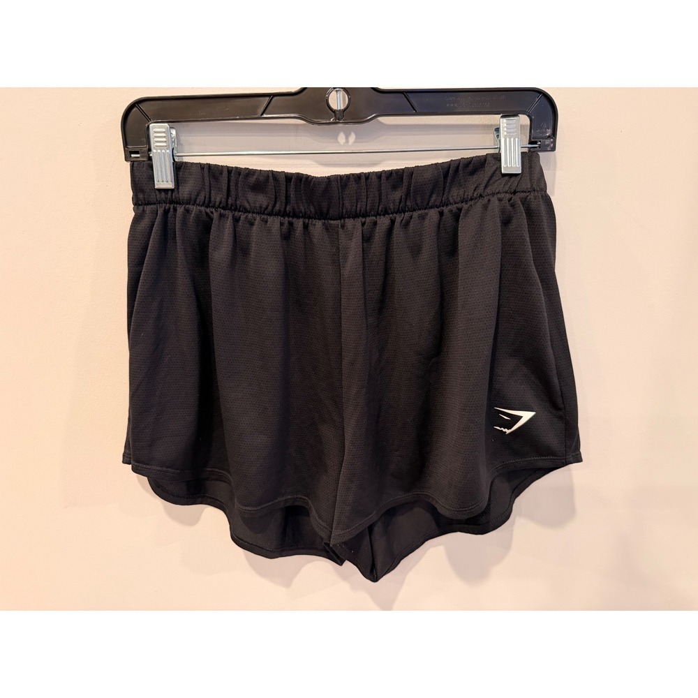 Gymshark Womens Black Mesh Running Shorts Elastic Waist Double Layer Size M